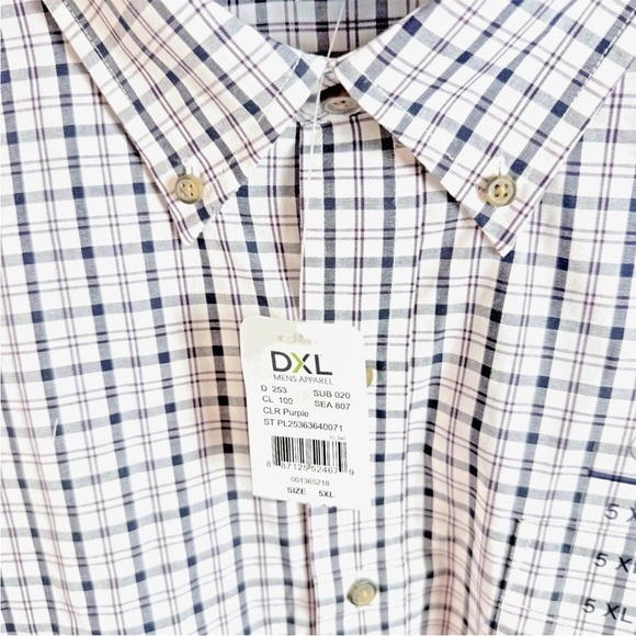 HB Harbor Bay Men’s 5XL Plaid Navy Purple Long Sleeve Shirt - Picture 3 of 7